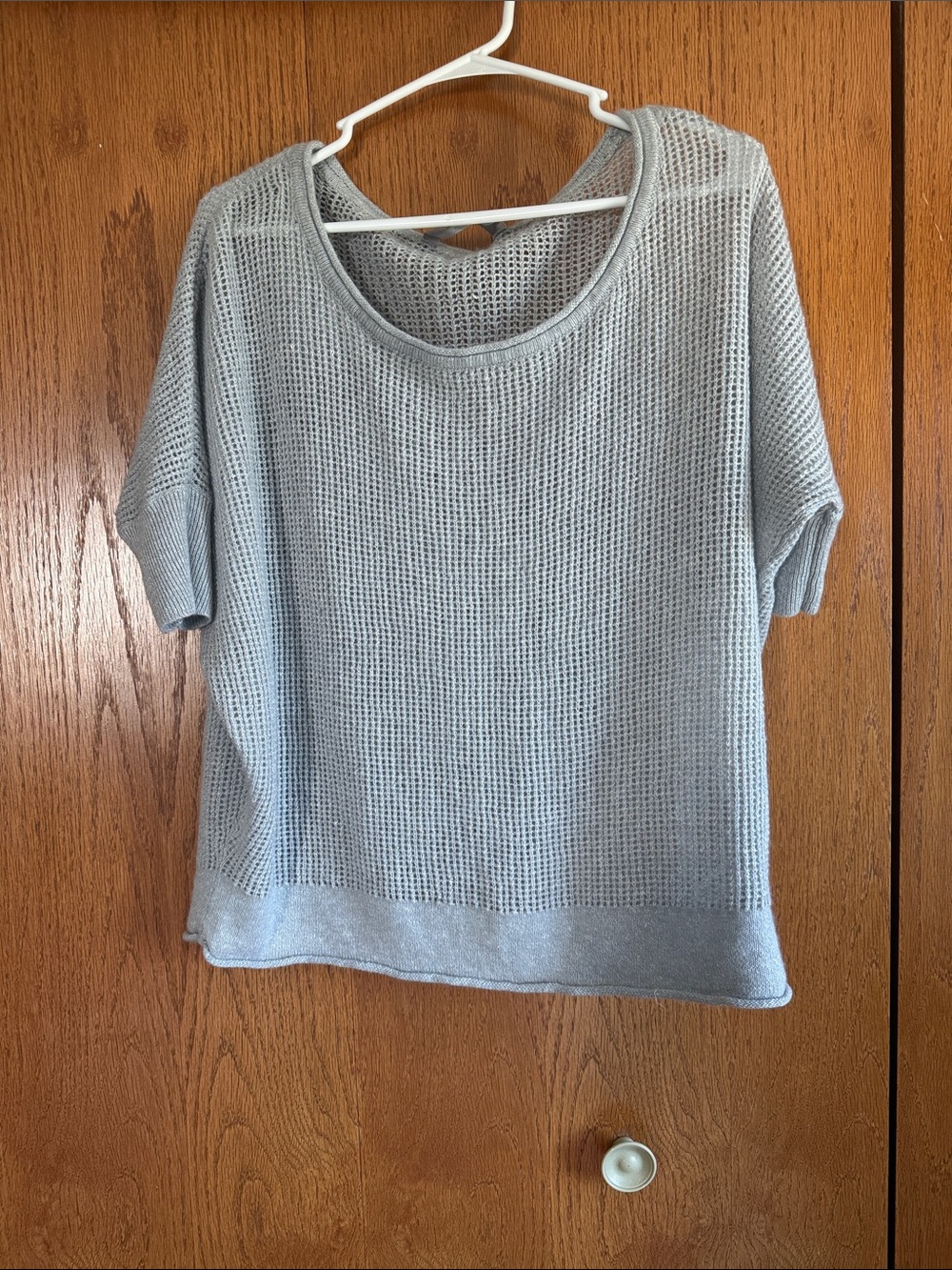 Athleta Light Gray Open-Knit Scoop Neck Sweater